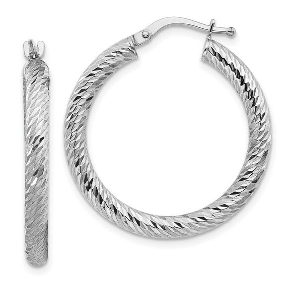 10K Yellow Gold 3x20 White Gold Diamond-cut Round Hoop Earrings,All Products : American Fashion Style Bags On Sale